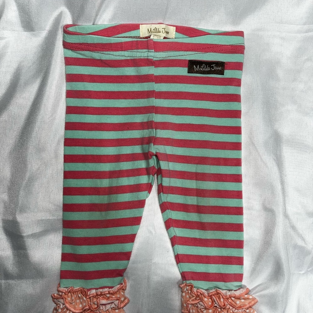 Matilda Jane Happy And Free Leggings Infant 6-12M‎ Blue Pink Stripe Boutique